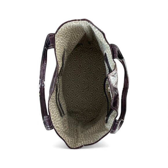 Y2K Guess Croc Embossed Tote Bag | Burgundy Patent Shoulder Bag - Picture 6 of 8